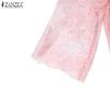ZANZEA Women Summer Round Neck 3/4 Sleeve Hollow Lace Patchwork Blouse
