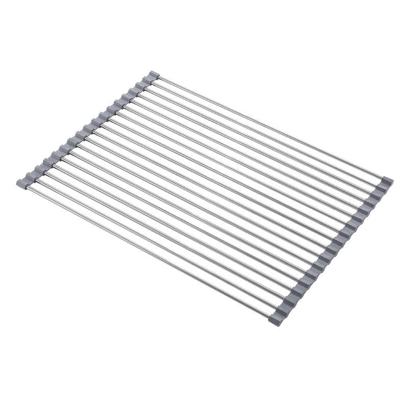 Foldable Stainless Steel Sink Drainer Rack & Roll-Up Dish Mat