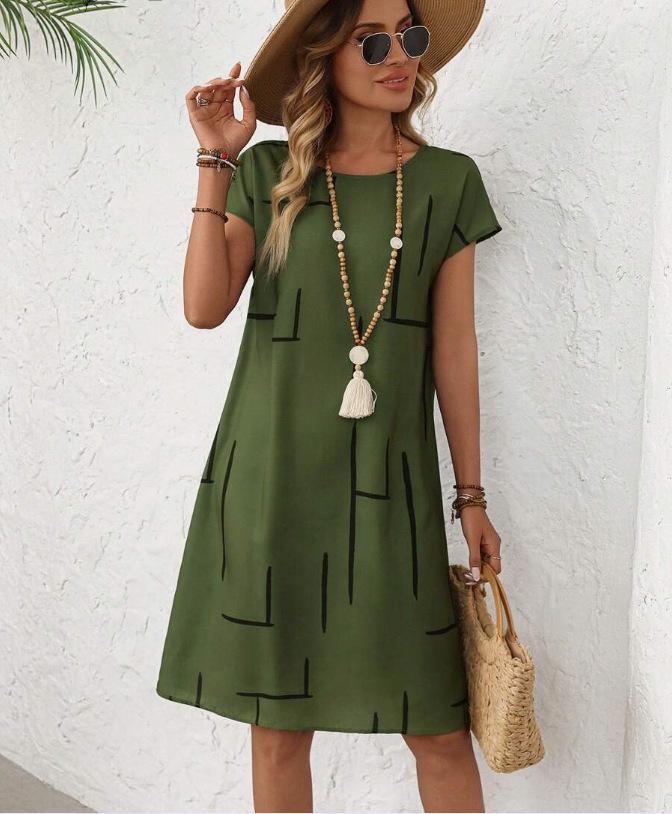 2026 European and American women's clothing explosive fashion printing 2026 new round neck short-sleeved dress