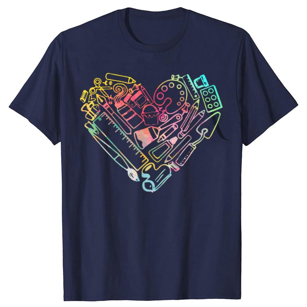 Funny Heart Shape Love Watercolor Art Teacher Artists Painter T Shirts Gift Mens Clothing Fashion Casual Loose Oversized T Shirt