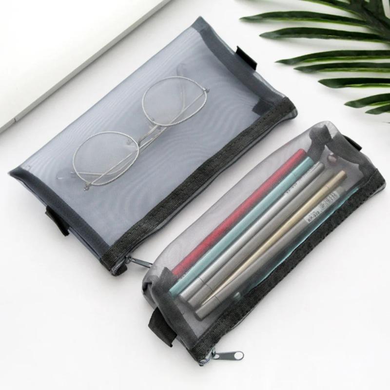 1 Piece Large Capacity Mesh Pencil Case Portable Zipper Stationery Bag Student Stationery Pencil Organizer Pencil Case