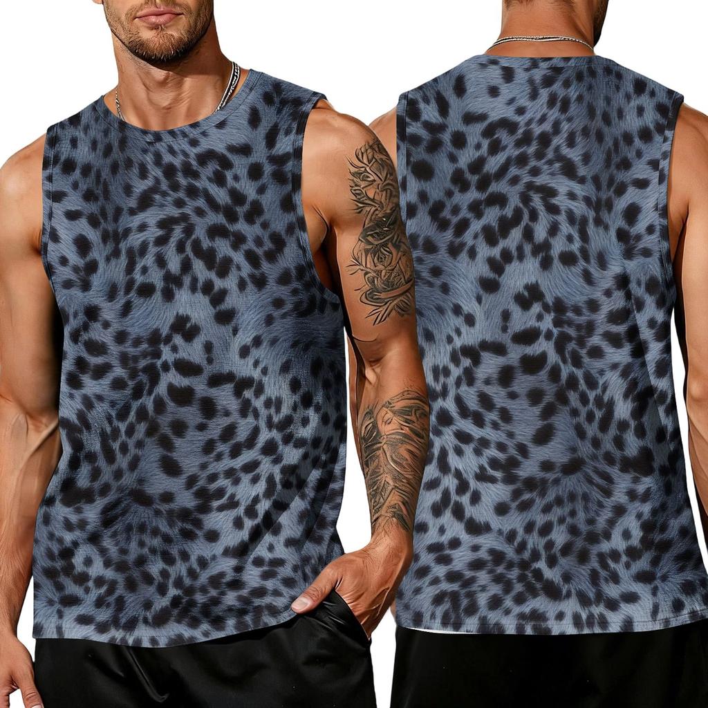 Men's Casual Sleeveless Tank Top Leopard Print Athletic Breathable Lightweight Muscle Shirt for Sports Gym Training