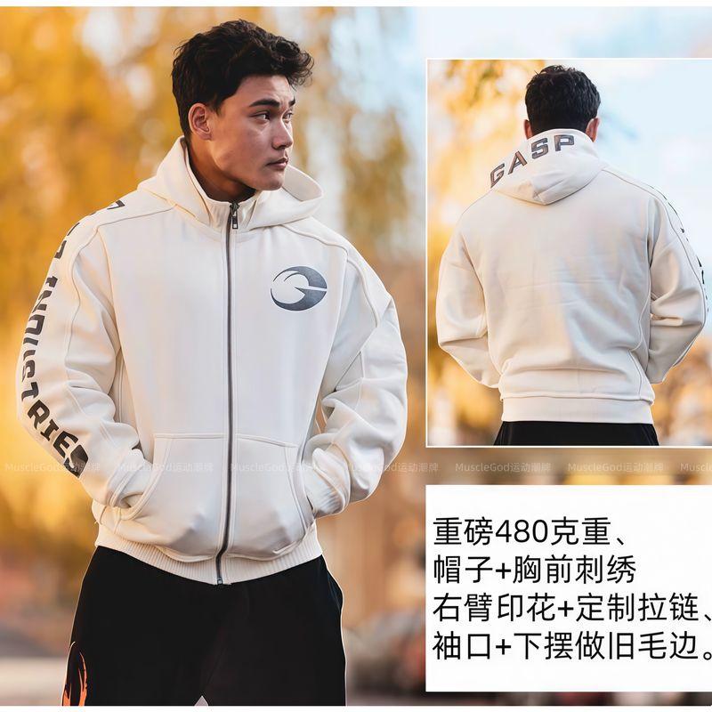 

Gp New Orange Large Logo Embroidered Training Thickened Warm Classic European and American Style Fitness Training Hoodie Trendy Jacket White Classic XL Code (Weight 95-105kg)
