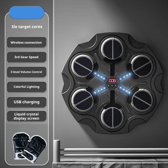 Muzikinis bokso aparatas su pirštinėmis, montuojamas ant sienos, Bluetooth suderinamas bokso taikinys su LED, 9 greičių reguliuojamas elektroninis bokso treneris, smūgiavimo padėklas