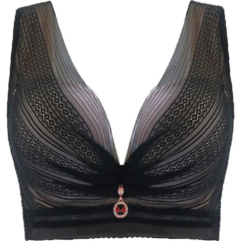 Sexy Deep V Bra Big Size Full Coverage Bras Push Up Brassiere Floral Lace Non Padded Lingerie46 48 50DE Cup Underwear for Women