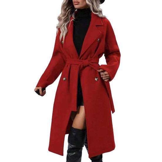 Women's Mid Length Wool Coat Double Breasted Trench Coat Long