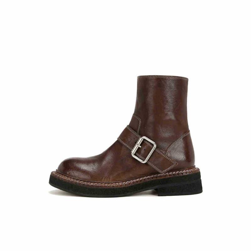 

Chris Street, washed horse pattern round head thick heel locomotive belt buckle medium boots woman 40