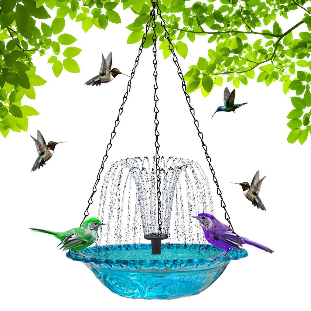 ABS Outdoor Bird Bath with Solar Pump Artistic Water Basin for Patio Yard Courtyard Fences Balcony Handrails Garden Decoration