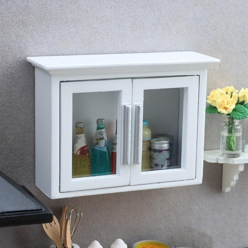1/12 Doll House Miniature Kitchen Wall Cabinet with Smoothly Wood For Scene Setting Doll House Landscape Accessories