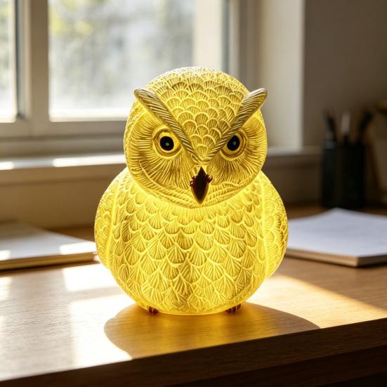 LED Owl Night Light Small Resin Owl Bedside Light 3D Bird Table Lamp for Bedroom Living Room Dining Room Nursery Office Home Decoration