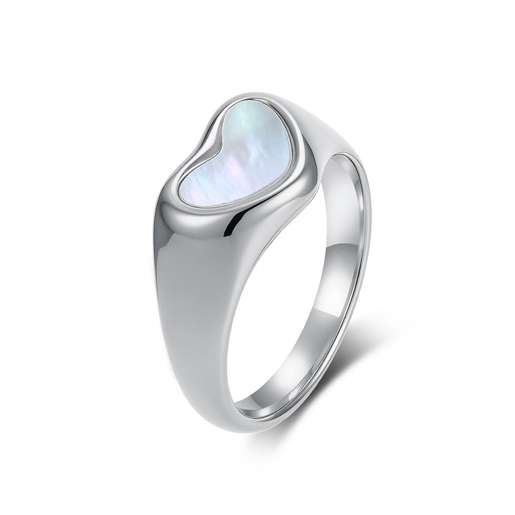 Ins European and American Popular Jewelry Titanium Steel Inlaid Shell Love Ring Women s Fashion Temperament Advanced Sense Gold-plated Tail Ring 5#