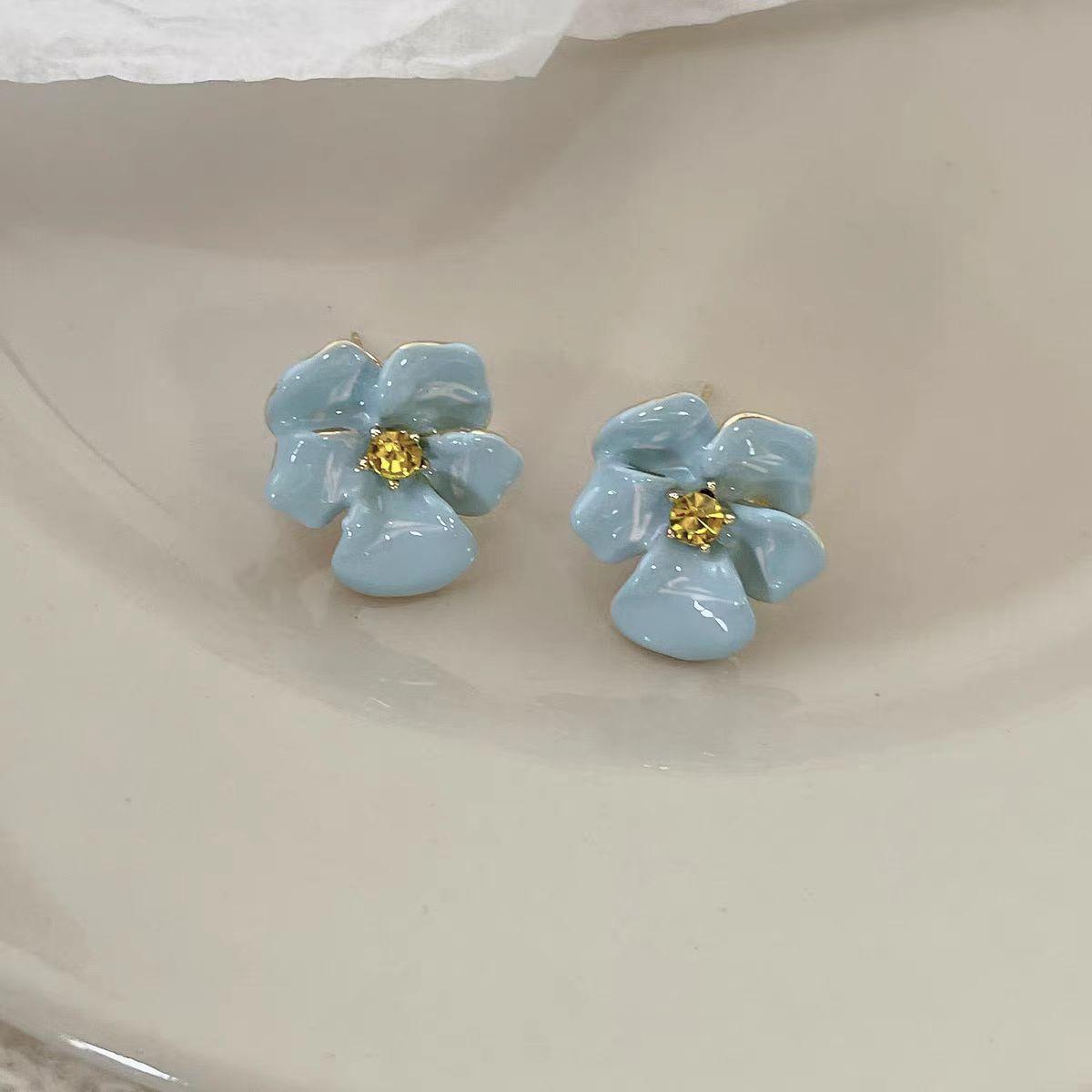 Летние каникулы капающее масло синие цветочные серьги серьги изысканные пусеты серьги тренд