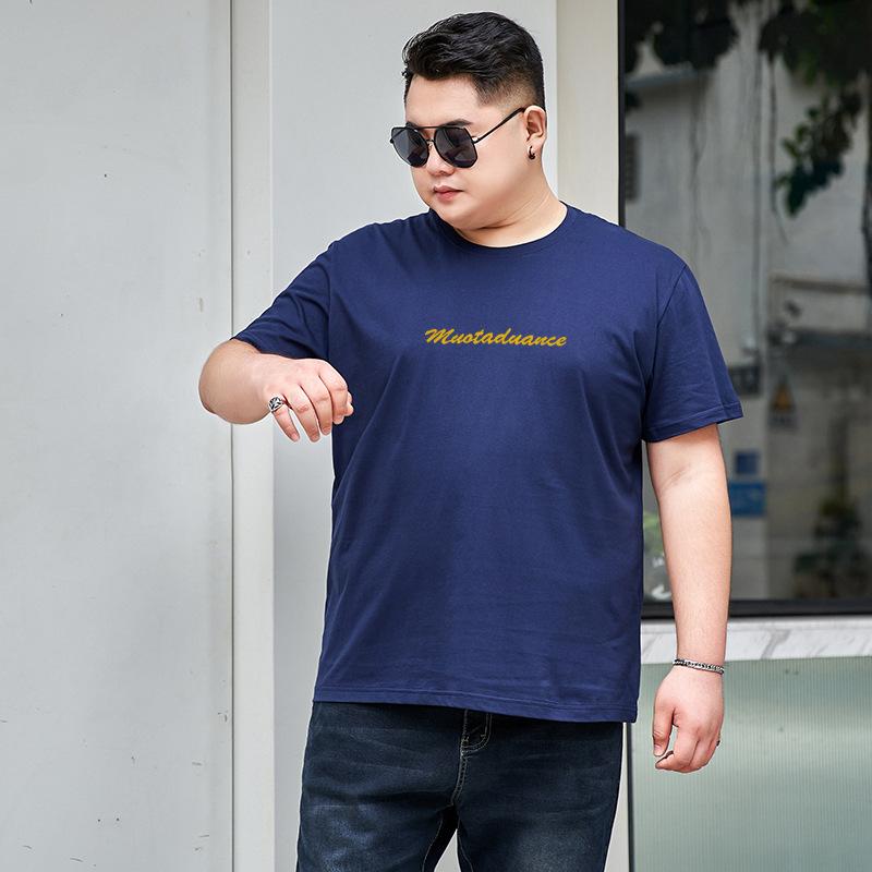 

Мужская летняя мужская дышащая и удобная спортивная футболка из чистого хлопка с коротким рукавом, мужская свободная повседневная футболка с круглым вырезом больших размеров 7XL темно-синий