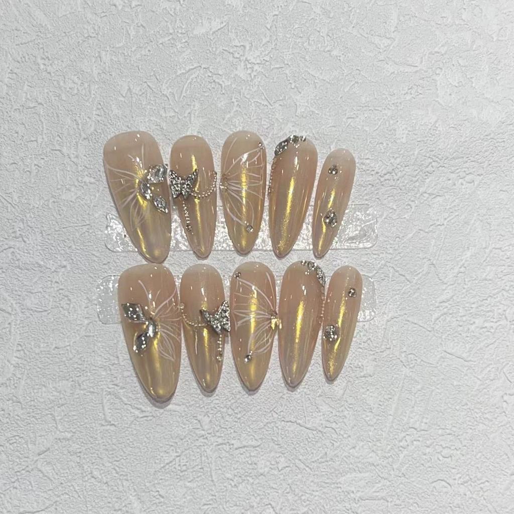 Wearing Armor Handmade Nails High-end Hand-painted Butterfly Nail Art Aurora Manicure Patch Finished