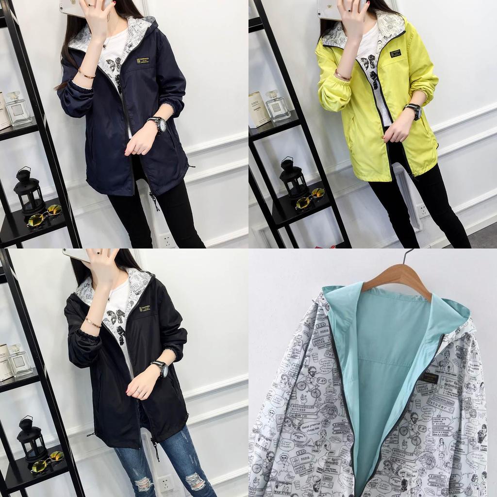 Stylish Women Jacket Coat With Zipper And Pockets Featuring Cartoon Print Design
