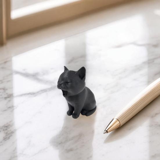 3D Printed Cat Ornament, Yawning Cat Shape Matte Figurine, Integrated Molding Mini Palm Size Decoration, Gift for Pet