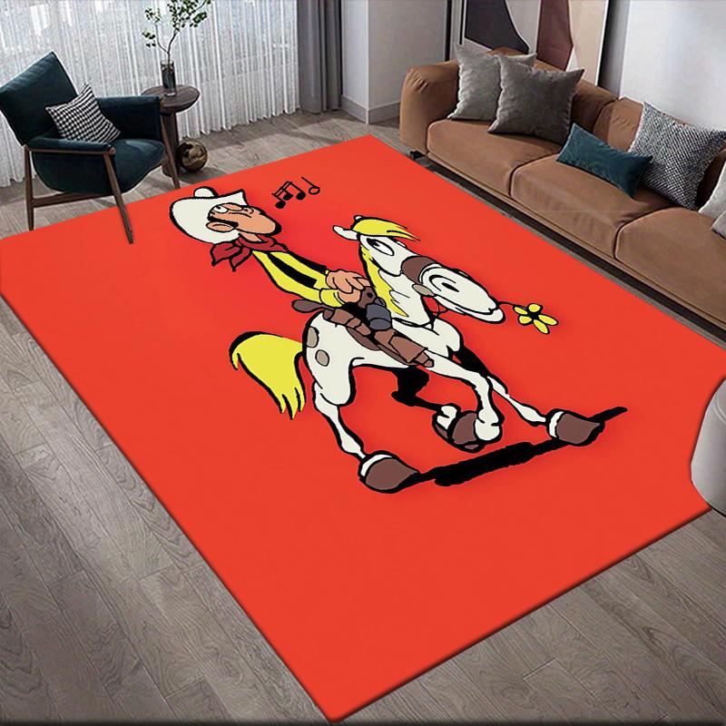 Lucky Luke2 Flannel Pattern Square Carpet,Area Rug,Carpet Rug for Living Room Bedroom Sofa Playroom Decor,Non-slip Floor Mat