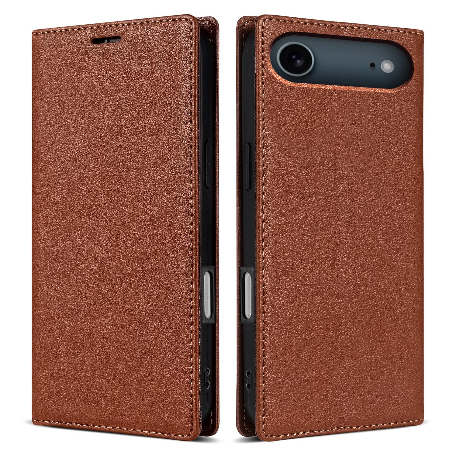 

For iPhone 17 Air Wallet Case Magnetic Closure PU Leather Phone Cover Brown