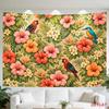 2D Flat - 2D Flat - A Tapestry Featuring a Large Or Small Tropical Floral Design with Parrots, Hibiscus Flowers, And Green Foliage in Bright Colors, P