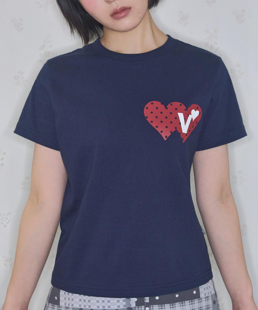 VIDEO JOCKEY Double Heart T-Shirt [Navy]