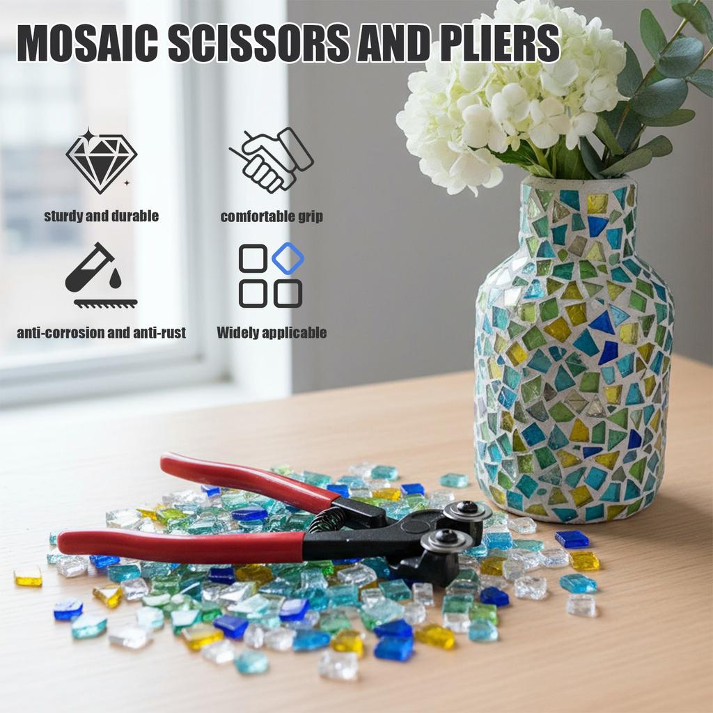 8 Zoll Glasfliesenzange mit weichem Gummigriff, schwere, rollbare Glasmosaikzange zum Schneiden von Keramik, Stein, Metall