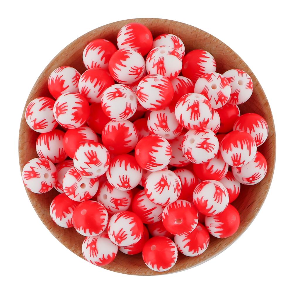 NEW Christmas Series Printed Silicone Beads 20Pcs/15mm  DIY Keychain Necklace Bracelet Accessories For Jewelry Making
