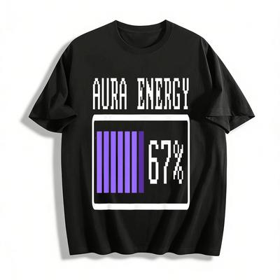 Aura Énergétique Cyber Barrette de Batterie 67% Impression Haut Décontracté T-shirt en Coton Pur