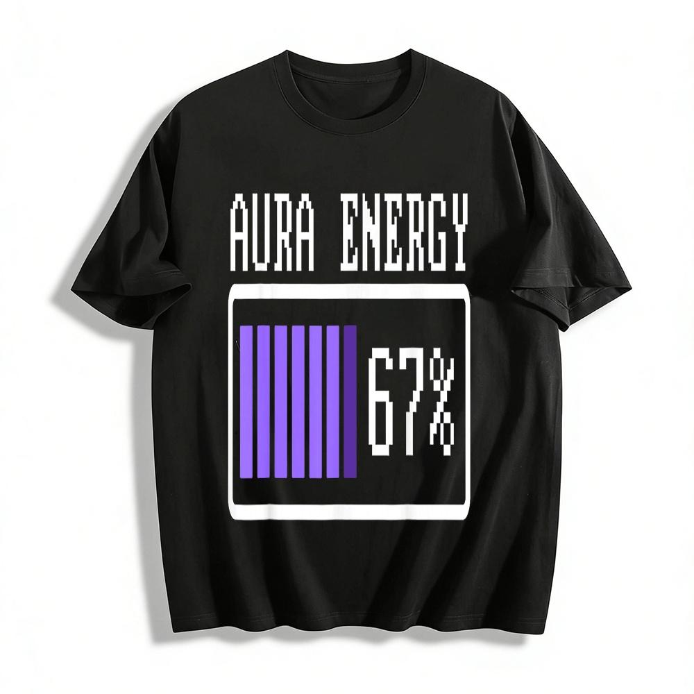 Cyber Aura Energy 67% Battery Bar Print Casual Top Pure cotton T-shirt XXS