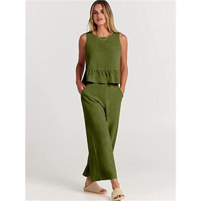 Women's Fashion Casual Summer Spring Sleeveless O-Neck Trousers Pants Suits