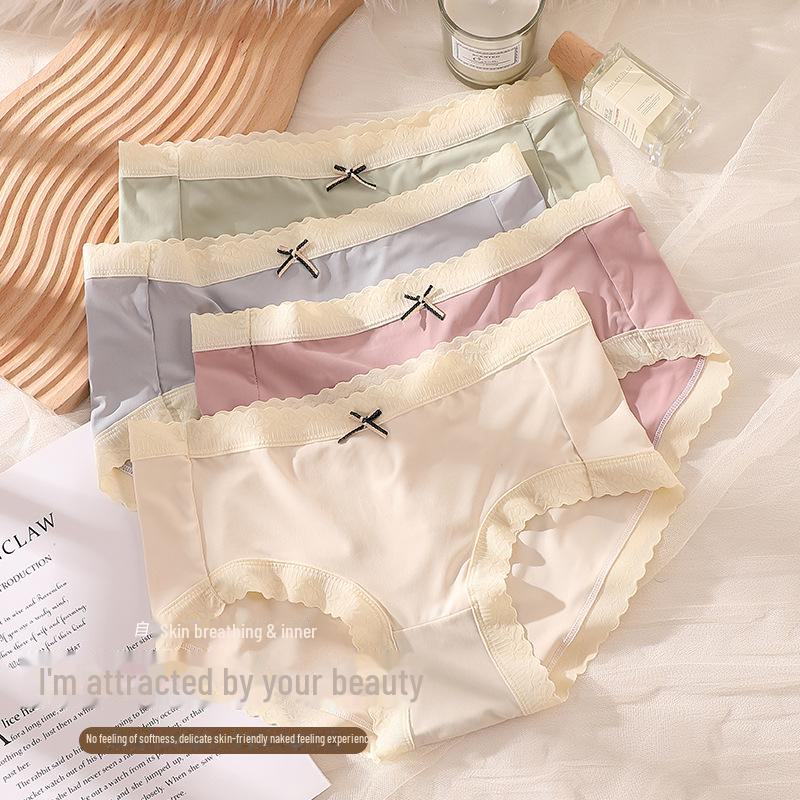 Seamless Mid-Waist Ice Silk Women's Underwear, Breathable and Cute Japanese Style Briefs