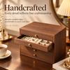 Wood Jewelry Storage Box with Sectioned Compartment Trays and Pull-Out Drawers for Vanity Storage and Tabletop Display