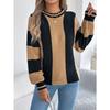 Fashionable Women's Hoodie: Casual Contrast-Striped Lantern-Sleeve Pullover Knitwear