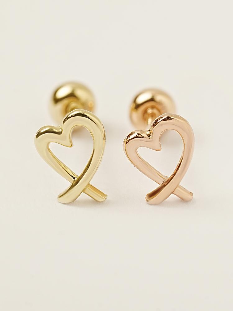 Minimal Piercing 14K Line Heart Shape Piercing Earrings