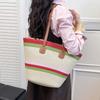 Large Capacity Stripe Woven Tote Bag Lightweight Summer Beach Handbag Shopping Straw Bag  Daily