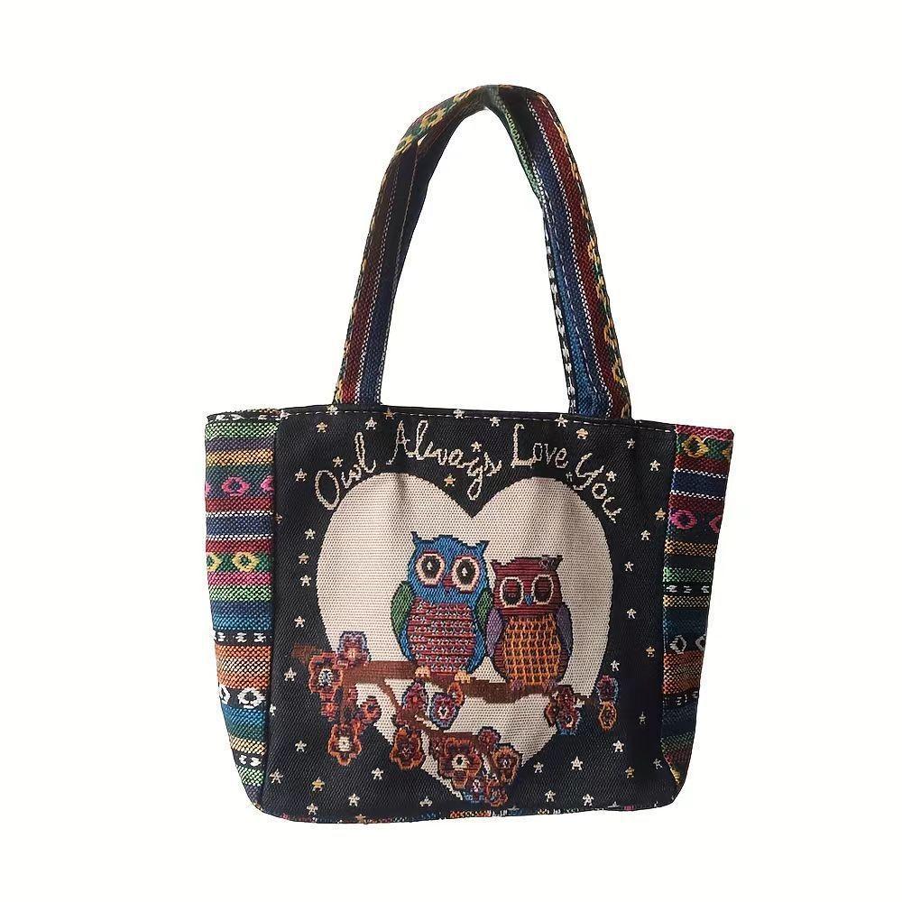 Cartoon embroidered canvas handbag women's bag casual handbag office worker small satchel