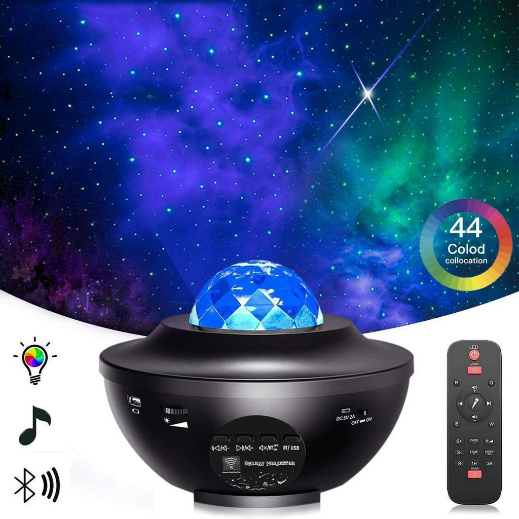New USB LED Star Projector Night Light Galaxy Starry Night Lamp Ocean Wave Projector with Music Bluetooth Speaker Remote Control for Kid
