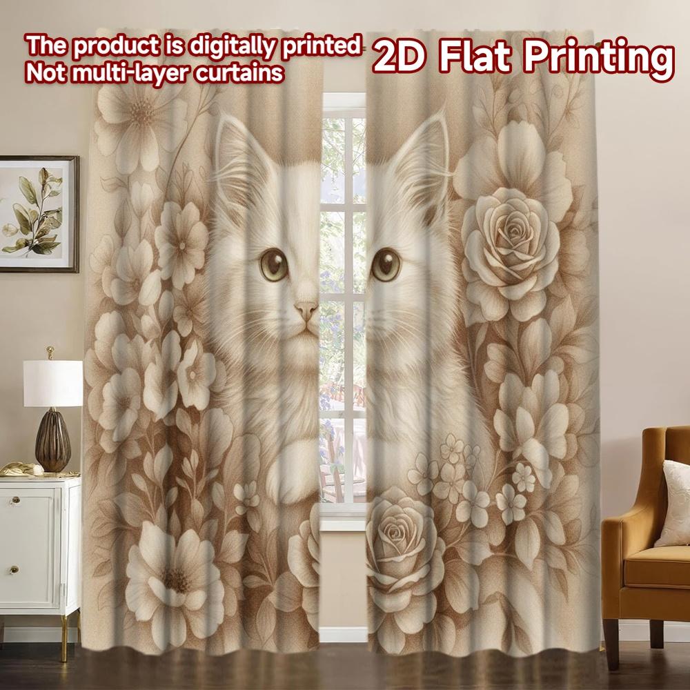 

Flat Printing Hot Colorful Summer Curtains Easter Bunny Flowers Versatile Polyester Without Electricity Festive Curtain Set Of 2 Made Washable W100*H70(CM)-Hooks&2PCS