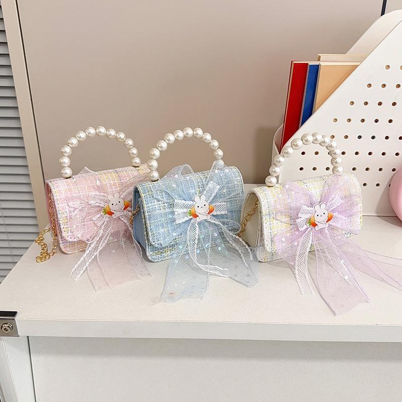 Children's bag female cartoon little princess messenger bag little girl pearl handbag chain bow change bag