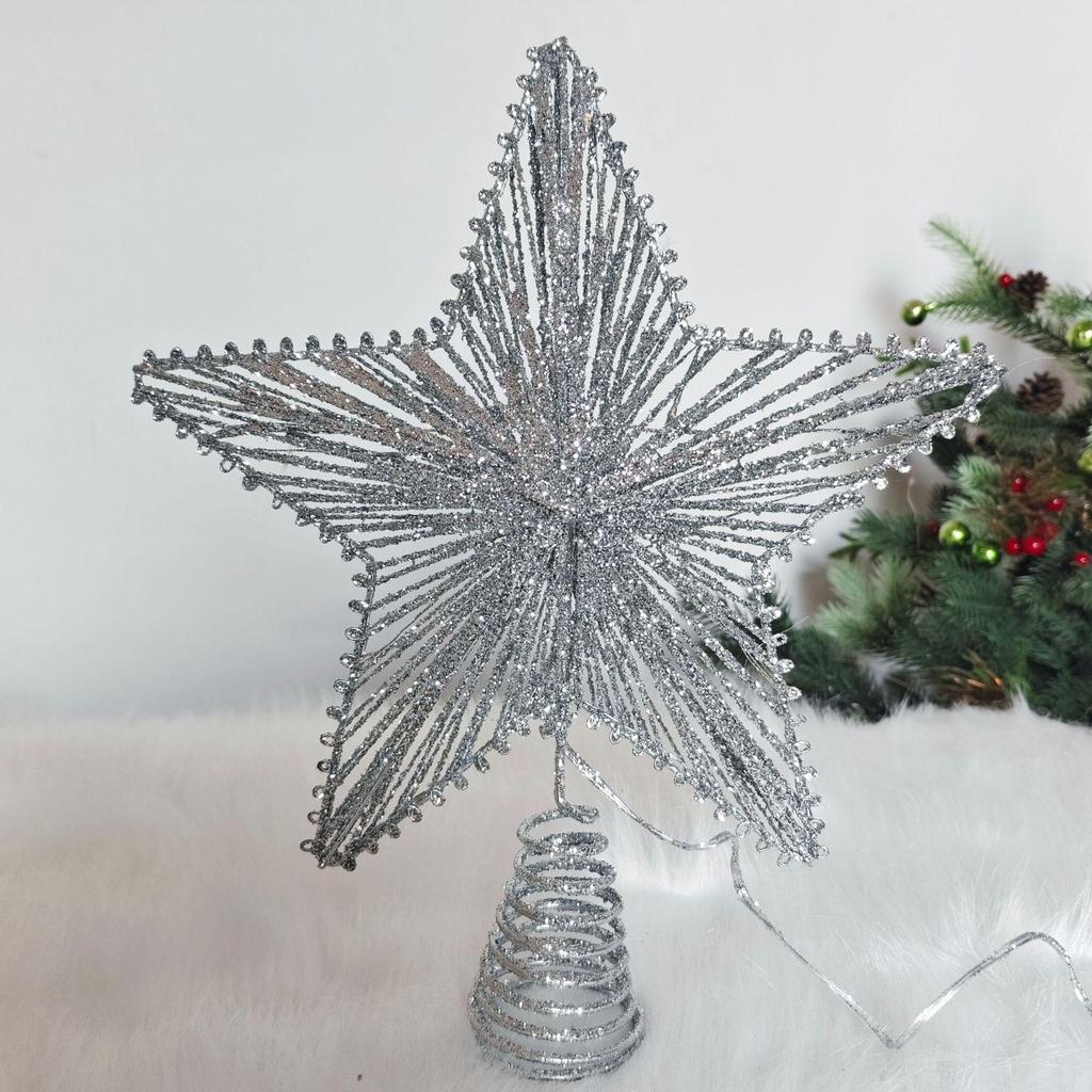 Champagne LED Glowing Christmas Tree Top Star Ornament – Wrought Iron 5-Point Star Decoration