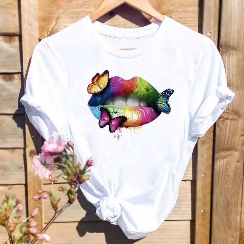 

Graphic T Top Short Sleeve Cute Spring Summer Shirt Female T-Shirt Women Leopard Heart Print T-shirts Fashion Plus Size Tees M