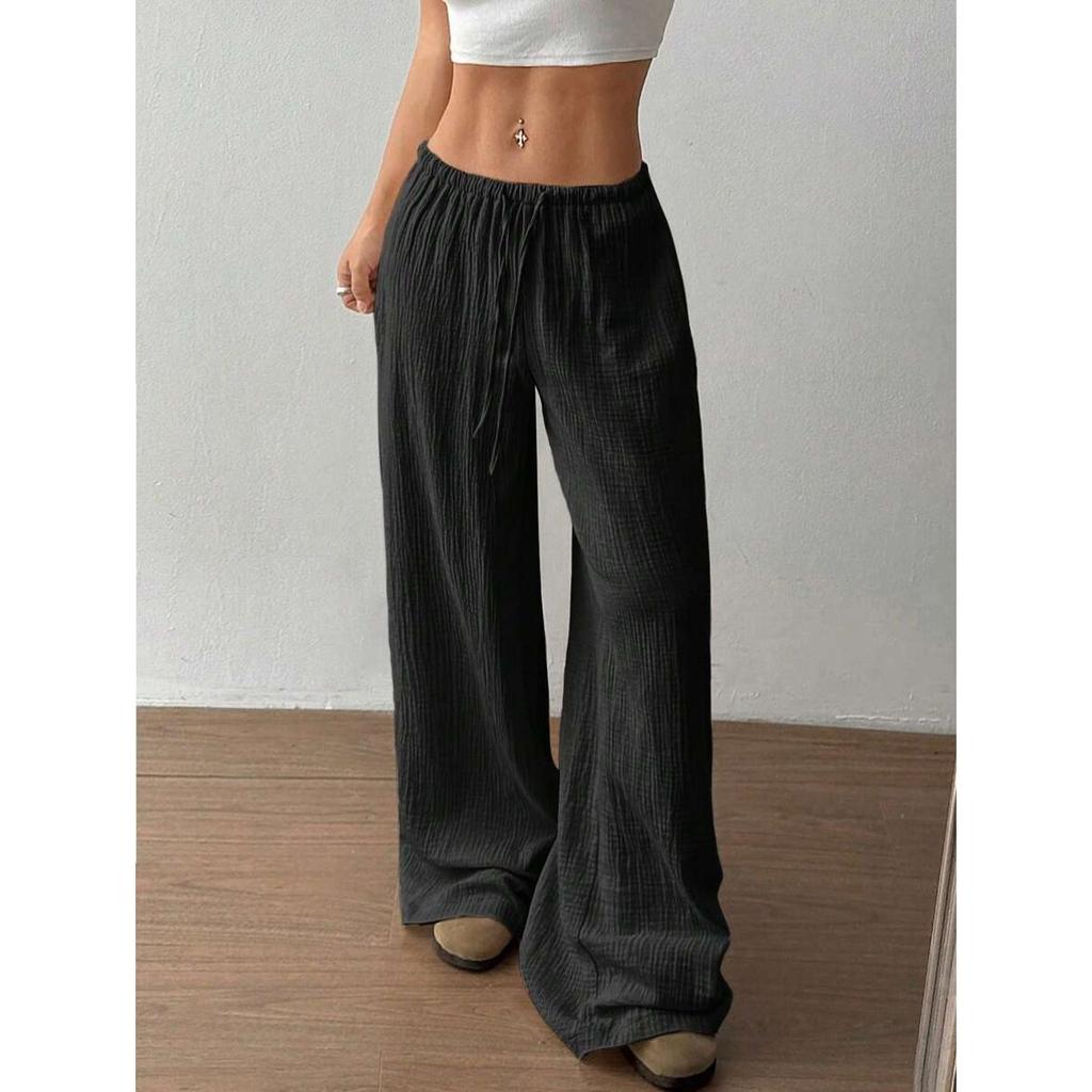 New Fashionable Women's Clothing, Elegant and Versatile, Elastic and Casual, Solid Color Pants, Wide Leg Pants