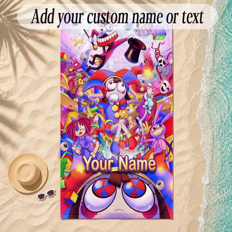 Beach TowelThe Amazing Digital Circus Custom Name Text Personalized Soft Towel for Beach Pool Indoor Home Decor Gift