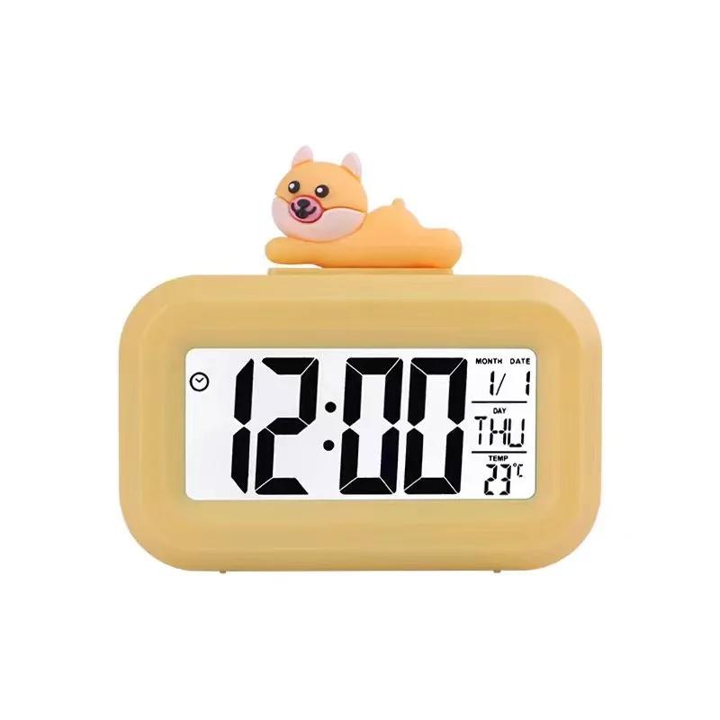 1pc Digital Clock Temperature Display Large Screen Electronic Date And Day Alarm Piggy Shape Desktop Clock