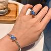 Tiktok Live S925 Silver Needle Sea Blue Butterfly Three Piece Set Bracelet Necklace Ring Earnail Wedding Jewelry