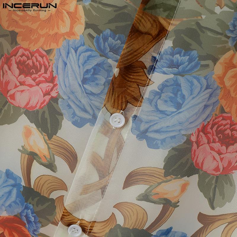 INCERUN Elegant Men Bow Tie Long Sleeve Printing Casual Loose Shirts Tops