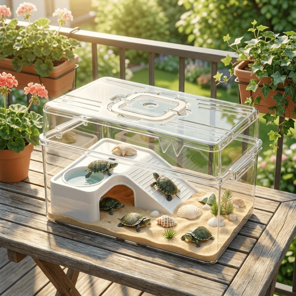 Acquario per Tartarughe Traspirante Piattaforma per Raggi UV Tartarughe Box per la Riproduzione Tartarughe Granchio Eremita