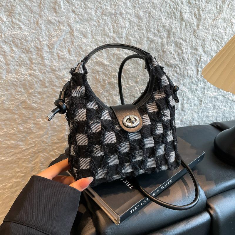 

Новая осенне-зимняя премиальная сумка-ведро в клетку в стиле Spice girl, модная наплечная сумка-мессенджер чёрный