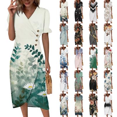 Beach Dresses For Women Spring Summer Elegant Wrap V Neck Boho Dress Flowy Ruched Hawaiian Maxi Dress