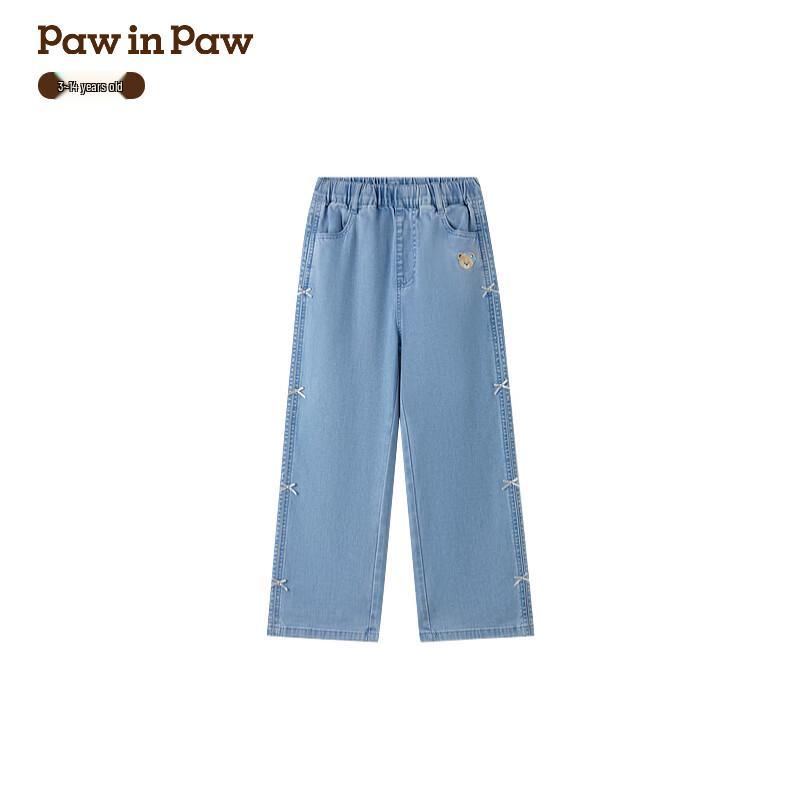 PawinPaw Girls  Cartoon Bear Wide-Leg Denim Pants 150
