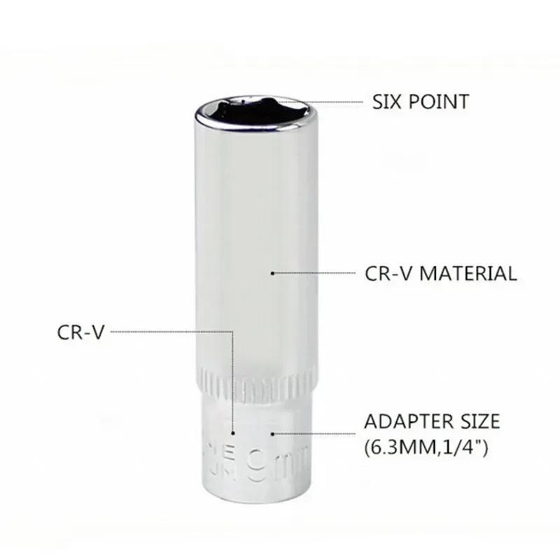 11pcs 4 Mm To 14 Mm Professional Grade Metric Long Chrome Socket Set 1/4-Inch Drive 6-Point Deep Socket